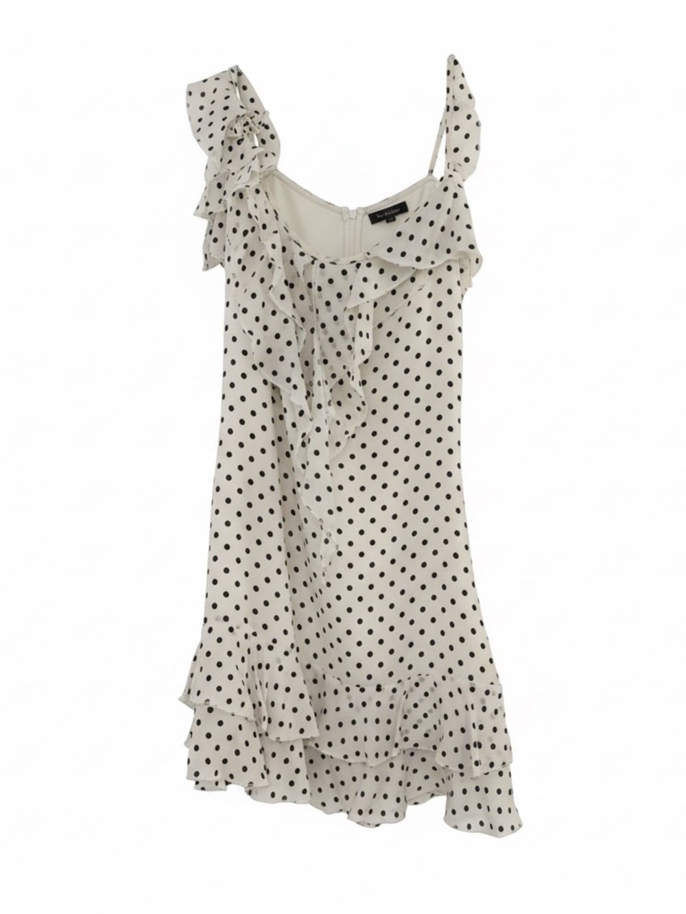 Rat + Boa Polka Dot Ruffle Slip Dress in Ivory and Black